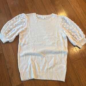 Blu Pepper Women’s Cream Crew Neck Short Sleeve Sweater Textured Dots Size Small